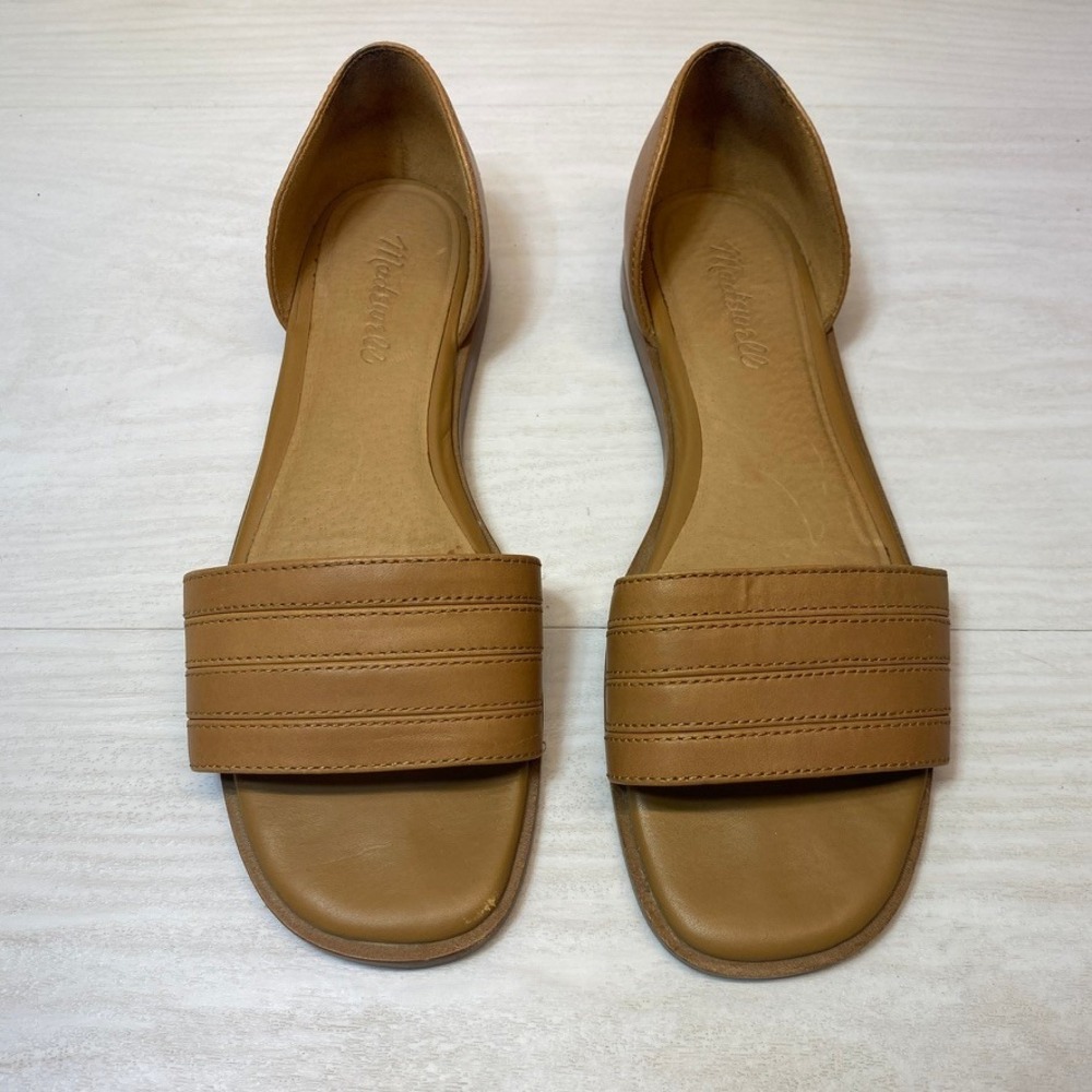 Madewell Womens 7.5 D'Orsay Sandal Flat Tan Leather Stitched Band Casual Summer